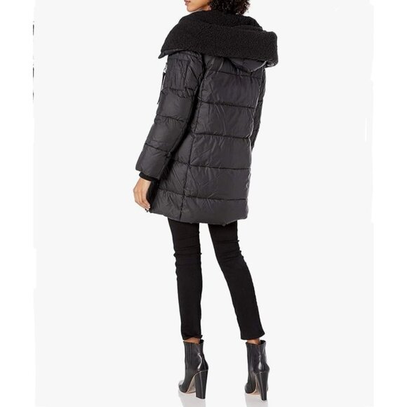 Steve Madden Puffer Fleece Hooded Coat Zip Up Closure Women's Black Jacket Sz 3X - Picture 2 of 9